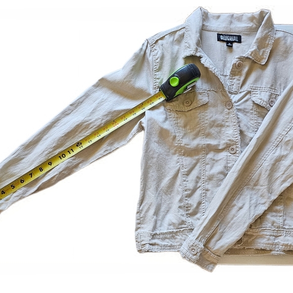 Nicole Miller Cream Linen Jacket with Classic Distressed Denim Style - Picture 11 of 16